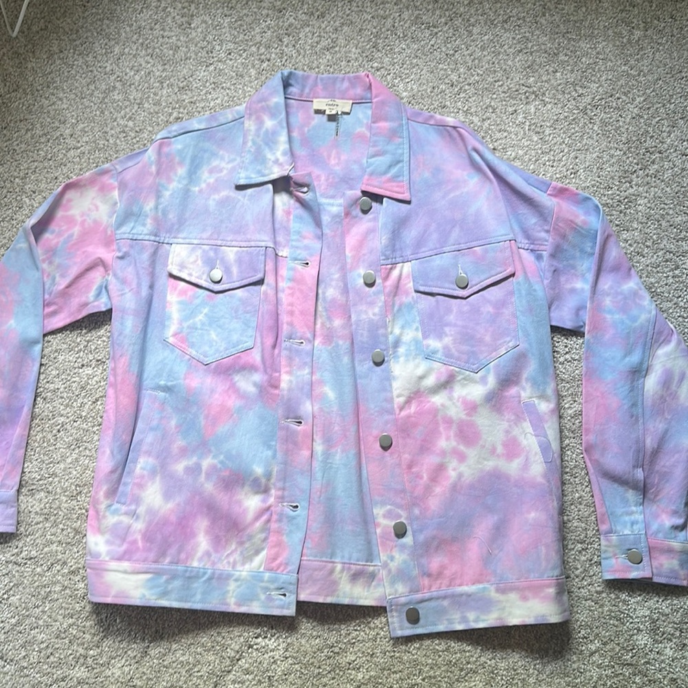 NWOT Pink Blue Tie Dye Denim Jacket